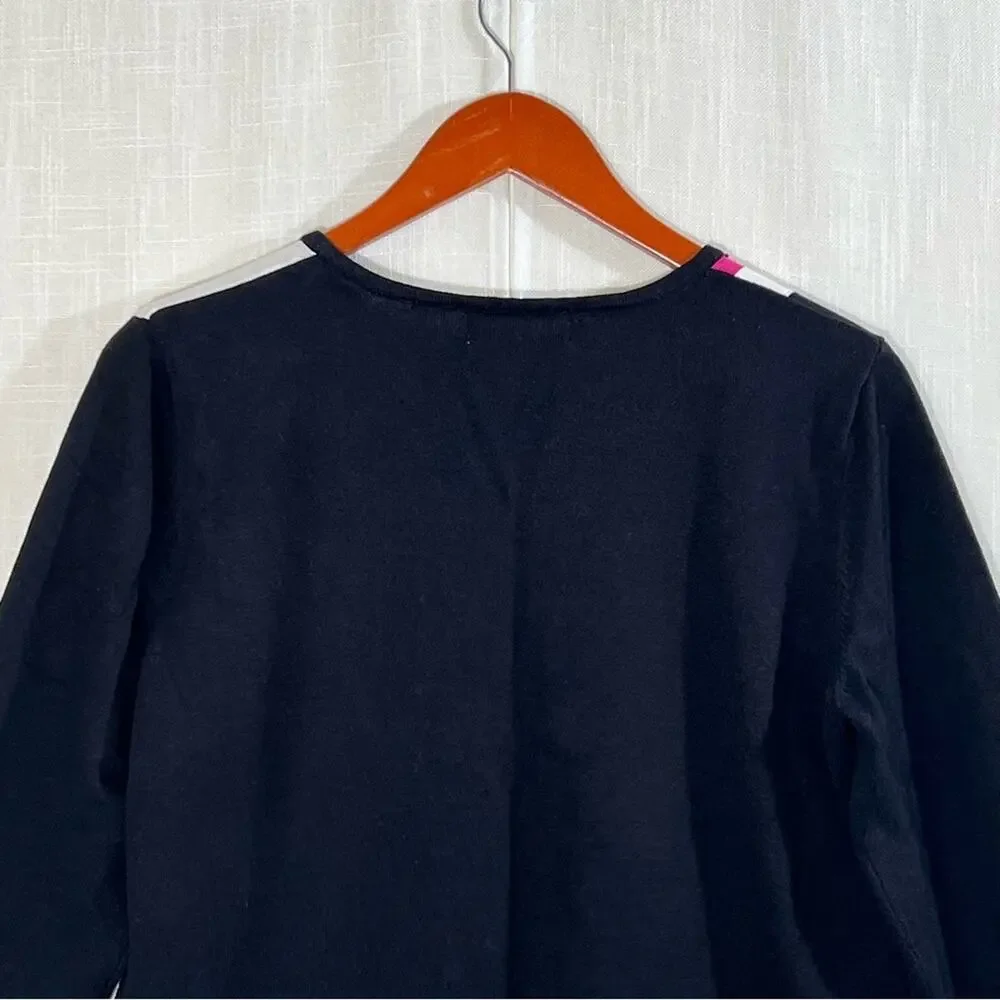 Alfred Dunner Abstract Color Block Pink Black White‎ Retro Knit Sweater Sz S